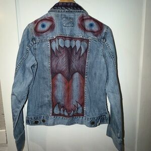 Denim Jean Jacket Art Hand Painted Artist Freehand Sz L